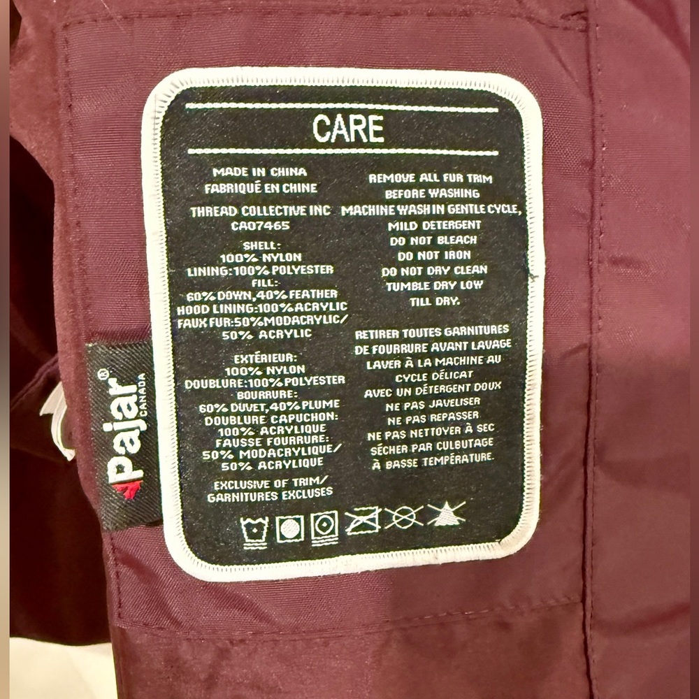 Pajar Maroon Burgundy Down Puffer Coat with Faux Fur Trim - Picture 4 of 16